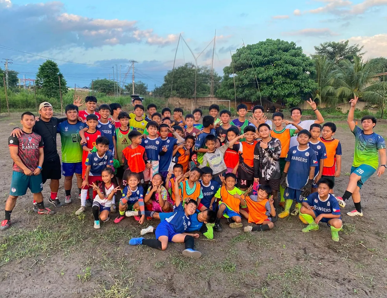 The Rangers squad and coaches together on the club's home pitch in Barangay Mabuhay
